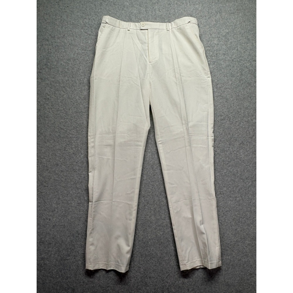 Wehilion Mens Pleated Dress Pants Off White Cream Straight Leg Trousers 42/36 L